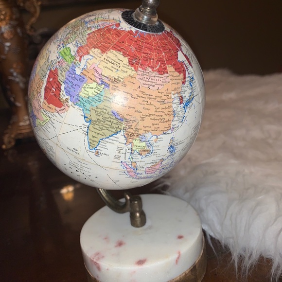 Decorative Globe Brown Wood Base On Marble - Picture 2 of 15